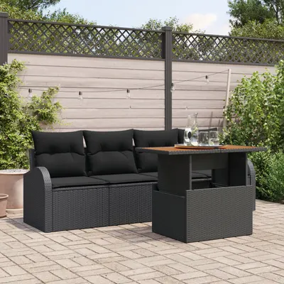 Set canapea gradina Gossi 5 piese cu perne negru ratan poli, canapea gradina Gossi pentru 2 persoane cu spatiu de depozitare si perne negru ratan poli