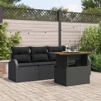Set canapea gradina Gossi 5 piese cu perne negru ratan poli, canapea gradina Gossi pentru 2 persoane cu spatiu de depozitare si perne negru ratan poli