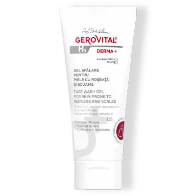 Gel Spălare Pentru Piele Cu Roșeață și Scuame Cu Acid Lactic, Gerovital H3 Derma+, 150 Ml