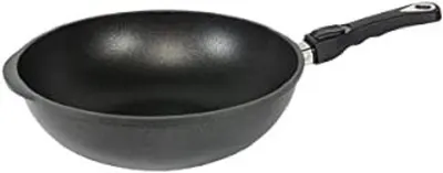 Tigaie wok cu mâner mobil AMT - Gastroguss, 30 cm, negru