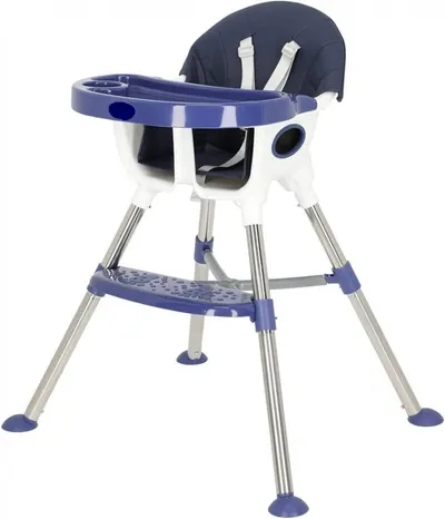 Scaun de masa transformabil Little Mom, multifunctional, cu tavita ajustabila, husa detasabila din piele ecologica, suport pentru picioare, dimensiune 75 x 53 x 83 cm, Elite Blue