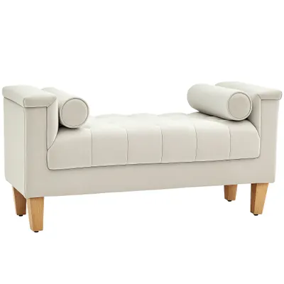 HOMCOM Bancă de tapitat, design vintage, 2 perne, chenille, 115 x 44 x 58 cm, Bej | Aosom Romania