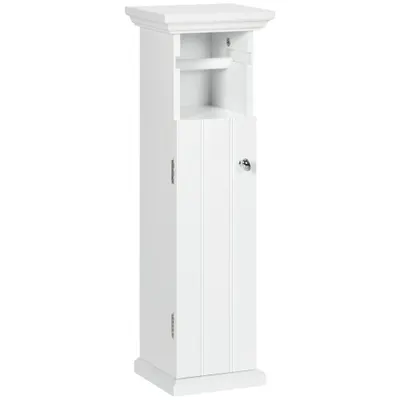 Kleankin Dulap Baie cu Suport Hârtie Igienică MDF 21.5x17.8x66.5cm Alb | Aosom Romania