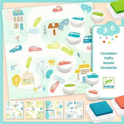 Creative Set Djeco - Picturi cu ștampile DIY, Тraffic