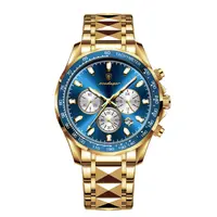 Ceas barbatesc de mana Poedagar Cronograf Fashion Quartz Data Otel Auriu Albastru