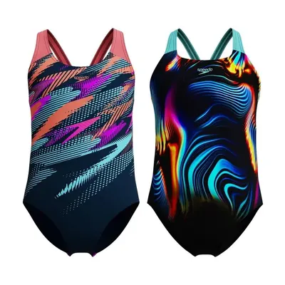 Costum inot fete Speedo Placement Splashback Digital albastru/mov