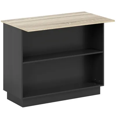 HOMCOM Insulă de Bucătărie cu Bar, Cărucior de Bucătărie cu 2 Compartimente Deschise și 2 Dulapuri, 105x60x82 cm, Negru | Aosom Romania