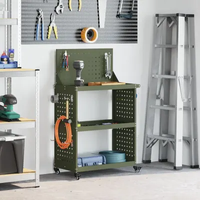 vidaXL Cărucior pentru unelte cu raft Verde măsliniu 65 x 35 x 111 cm