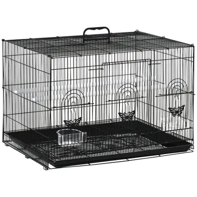 PawHut Colivie pentru Păsări cu 2 Stinghii, 3 Intrări, Tavă și 2 Recipiente pentru Hrană, 60x41x41 cm, Negru | Aosom Romania