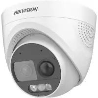 Camera supraveghere exterior Turret PIR Hikvision ColorVu DS-2CE72DF3T-PIRXOS, 2 MP, lumina alba 20 m, 2.8 mm, microfon si difuzor, sirena, detectie miscare, IP67