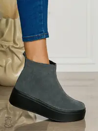 Ghete casual din piele naturală intoarsa cu talpa solida cu fermoar CRL1511 DKGRI