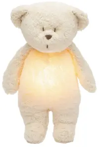 Jucărie moale Moonie Organic 2.0 - Bear, cu lampă de veghe și sunete liniștitoare, Polar