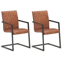 Gossi scaune de bucatarie cantilever, 2 buc., maro, piele naturala