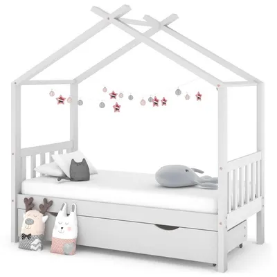 vidaXL Cadru pat de copii cu un sertar, alb, 80x160 cm, lemn masiv pin