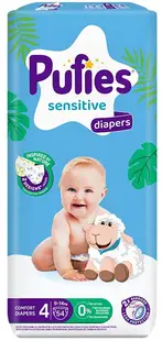 Scutece pentru bebeluși Pufies Sensitive - Mărimea 4, 9-14 kg, 54 buc