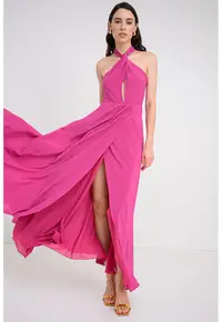 Rochie lunga din matase cu detalii cu decupaje - Deep Purple
