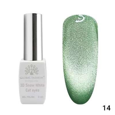 Oja semipermanenta, Snow White, 3D Cat Eye, Global Fashion 8ml, 14(FARA TPO) Engros