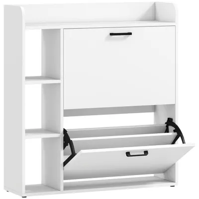 HOMCOM Dulap pentru pantofi slim cu 2 sertare rabatabile și 3 rafturi, Capacitate 15 perechi, 83x24x90.5 cm, Alb | Aosom Romania