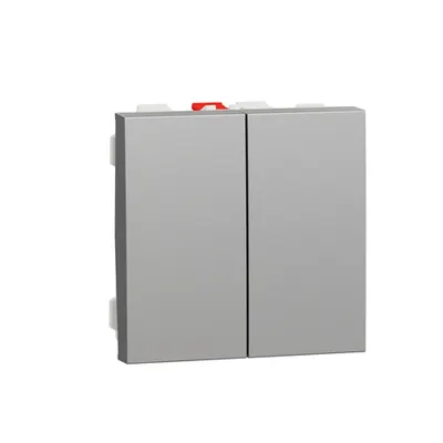 Buton dublu, New Unica, 1-pole 2-way, 10AX, 2 module, terminal fara suruburi, vopsit, IP4X, aluminiu