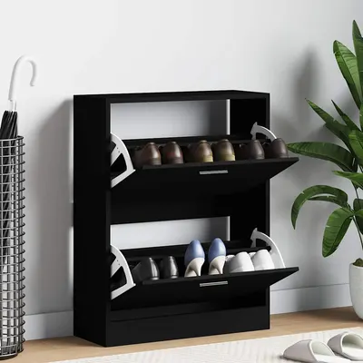 vidaXL Pantofar, negru, 63x24x81 cm, lemn compozit