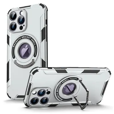 Husa Ultra-solida, Ring Armor, Compatibila cu iPhone 15 Pro Max, Magsafe, Inel Suport, Argintiu Engros