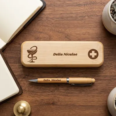 Set pix in cutie din lemn personalizata - Farmacist