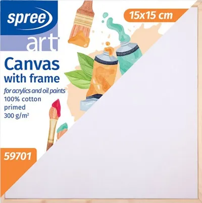Pânză pentru pictură cu ramă de lemn Spree Art - 15 x 15 cm, bumbac