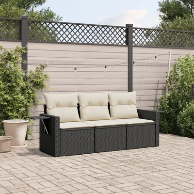 Gossi set mobilier de gradina cu perne, 3 piese, negru, poliratan