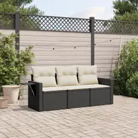 Gossi set mobilier de gradina cu perne, 3 piese, negru, poliratan