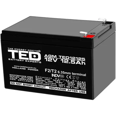 Acumulator AGM VRLA TED TED002754, 12 V, 12.5 Ah, F2