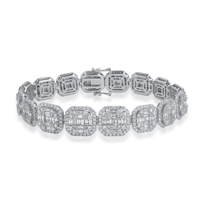 Bratara tennis din aur alb cu diamante baguette si rotunde de 10.94ct