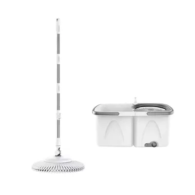 Set galeata cu 2 cuve separabile si mop rotativ PAA-home®, coada mop metal telescopica, 360 grade rotatie mop, cos stoarcere inox, recipient detergent