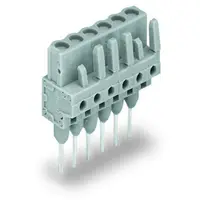 Female connector for rail-mount terminal blocks; 0.6 x 1 mm pins; straight; Pin spacing 5 mm; 18-pole; gray