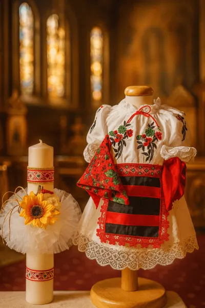 Set Botez Traditional Fete - Sabrina 2 piese Botez Traditional: lumanare, costumas
