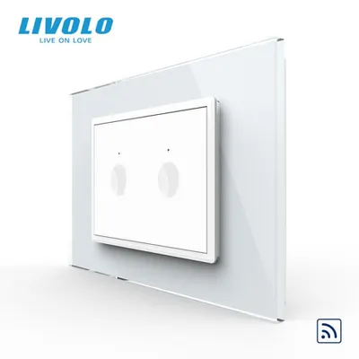 Intrerupator dublu tactil, control telecomanda RF, standard italian, cu rama sticla, 3M Alb
