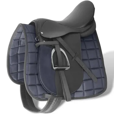 Set șa călărie 5-în-1 16", piele naturală, negru, 14 cm