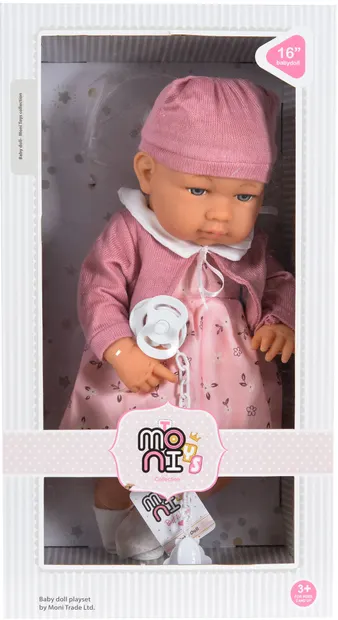 Păpuşă Moni Toys - Cu haine roz si suzeta, 41 cm