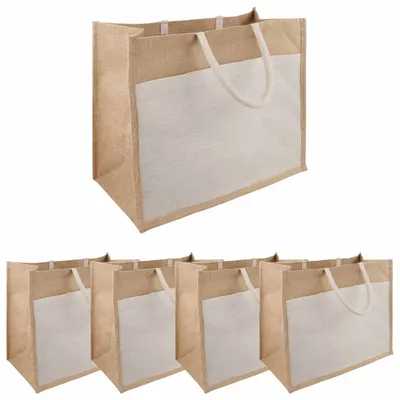 vidaXL Purse din iută cu buzunar 5 Natural și Alb 42 x 33 x 19 cm