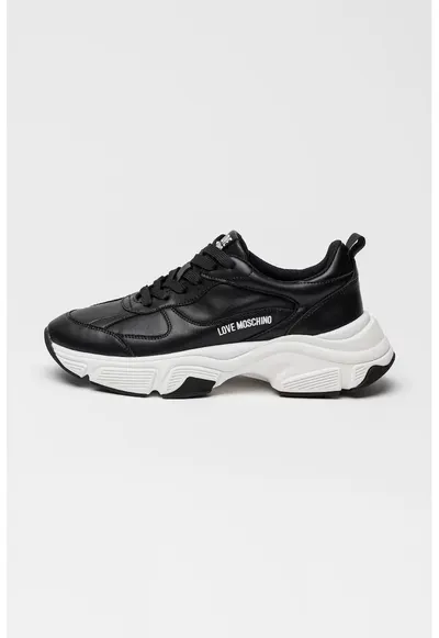 Pantofi sport masivi de piele cu logo - Negru