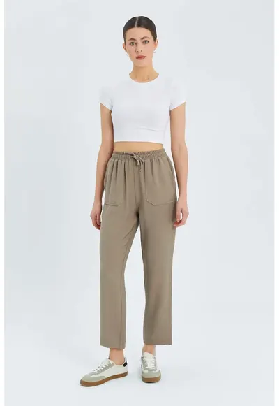 Pantaloni dama High Waist Carrot Fit - Bej Natural