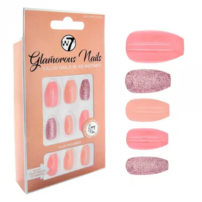 Kit 24 Unghii False W7 Glamorous Nails, Cupcake Icing, cu adeziv inclus si pila de unghii