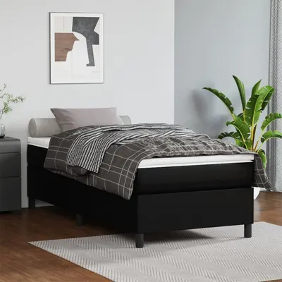 vidaXL Cadru de pat cu arcuri, negru, 90x200 cm, piele ecologică