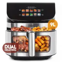 Friteuza din inox cu aer cald iHunt BRO Air Fryer 2 Ultra 9L, 2200W, Dubla A ncalzire, Temperatura reglabila 80-200 C, Ecran touch, 10 programe automate
