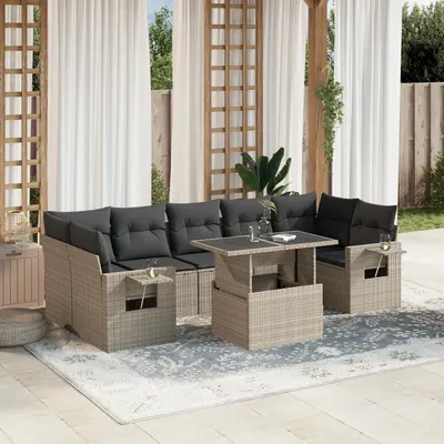 Gossi set mobilier de gradina cu perne, 8 piese gri deschis poliratan