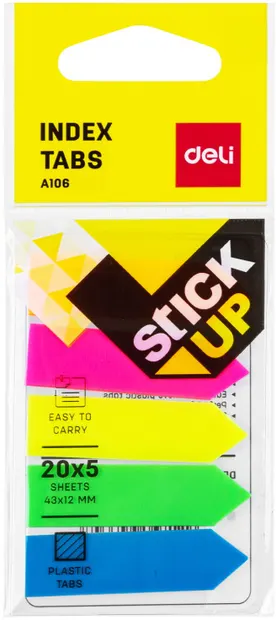Indici autoadezivi Deli - Arrow, 43 x 12 mm, 5 x 20 foi, neon
