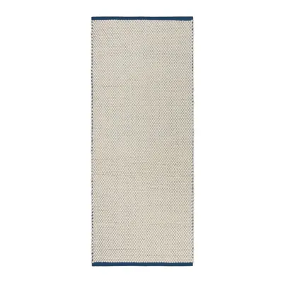 Covor tip traversă albastru/bej țesut manual din lână 80x170 cm Lenu – noo.ma