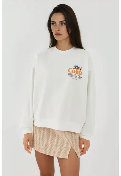 Hanorac dama guler rotund - imprimeu - alb-galbui - textil