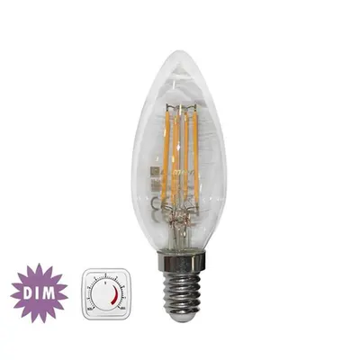 Bec lumanare transparent cu LED COG dimabil 4W (≈48w) lumina calda 480lm L 98mm