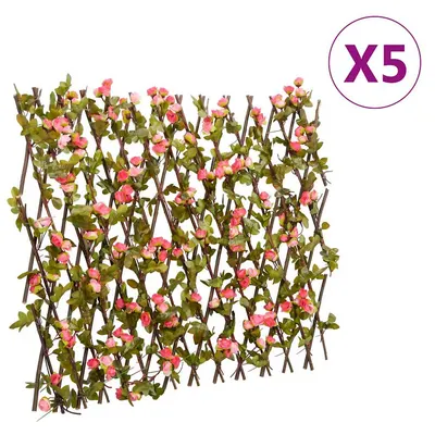 vidaXL Spalier cu iederă artificială extensibil, 5 buc. roz 180x60 cm