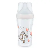 Biberon polipropilena cu tetina silicon si control de temperatura Nuk PM 260 ml 3 luni + M Disney Tiger